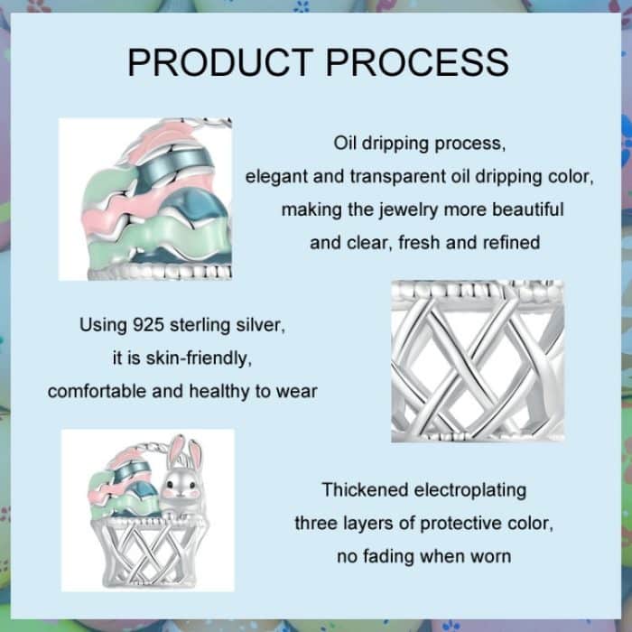 S925 Sterling Silber Ostern Korb Ei Kaninchen DIY Perlen – Bild 4