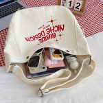 Große Kapazität Canvas Tasche Frauen Tote Gedruckt Brief Casual Einfache Schulter Tasche – Bild 5