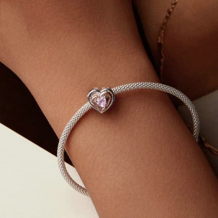 S925 Sterling Silber Galvanisierte Rose Gold Herz Hohl DIY Perlen – Bild 6