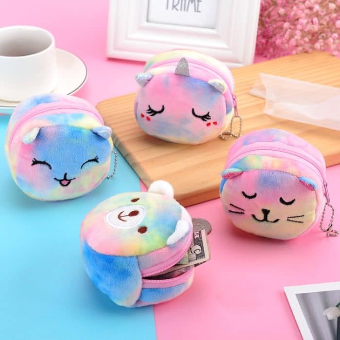 Mini Bunte Runde Plüsch Geldbörse Lippenstift Datenkabel Tragbare Tasche, Rabbit, Kitten, Bears, Colt, Big Eyes Rabbit, Big Eyes Colt – Bild 5