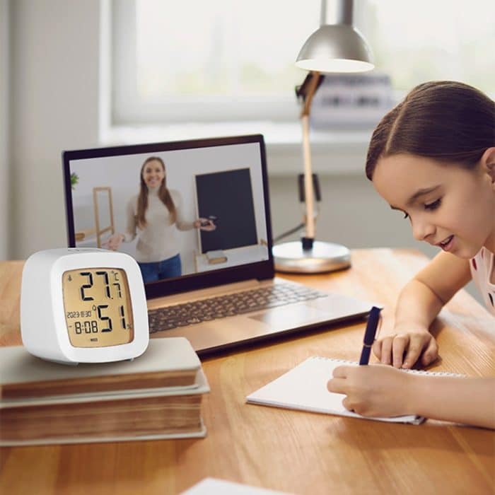 Multifunktionale Temperatur und Luftfeuchtigkeit LCD Uhr Home Nachttisch Wecker – Bild 9