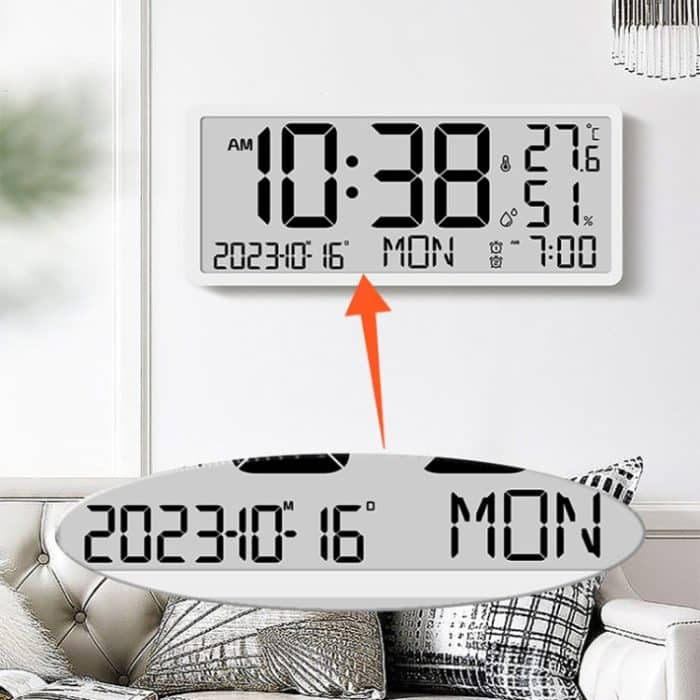 LCD Multifunktionale Wohnzimmer Wanduhr Elektronische Uhr Mit Datum/Temperatur/Feuchtigkeit Display – Bild 5
