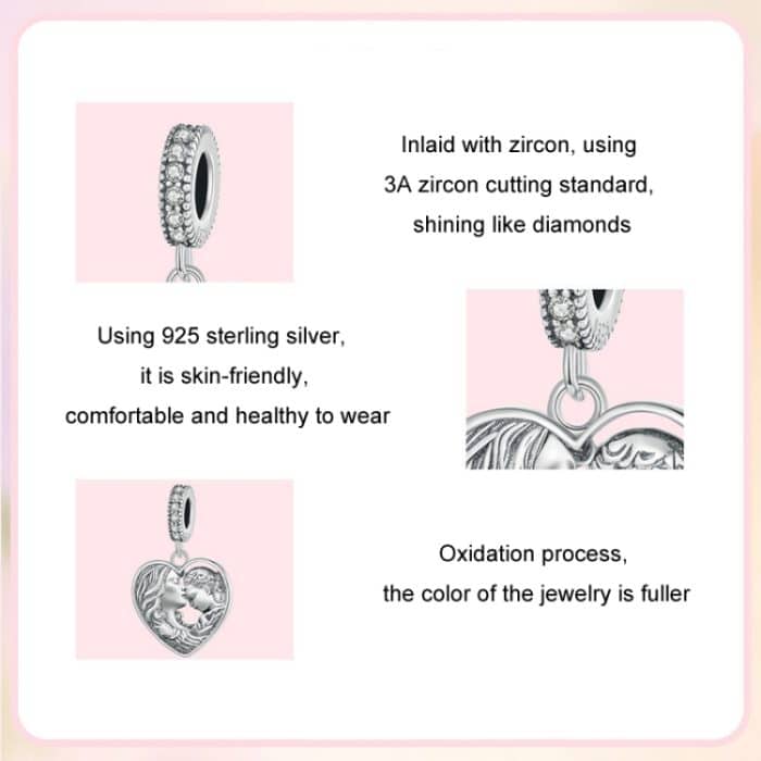 S925 Sterling Silber Mutter-Tochter Liebe Herz DIY Perlen – Bild 4