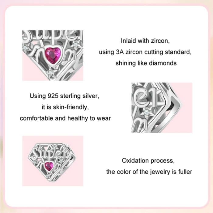 S925 Sterling Silber Super Mom Perlen DIY Schmuck – Bild 3
