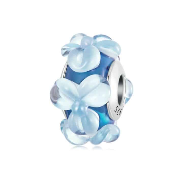 S925 Sterling Silber Blaue Blume Glasperlen DIY Schmuck – Bild 1