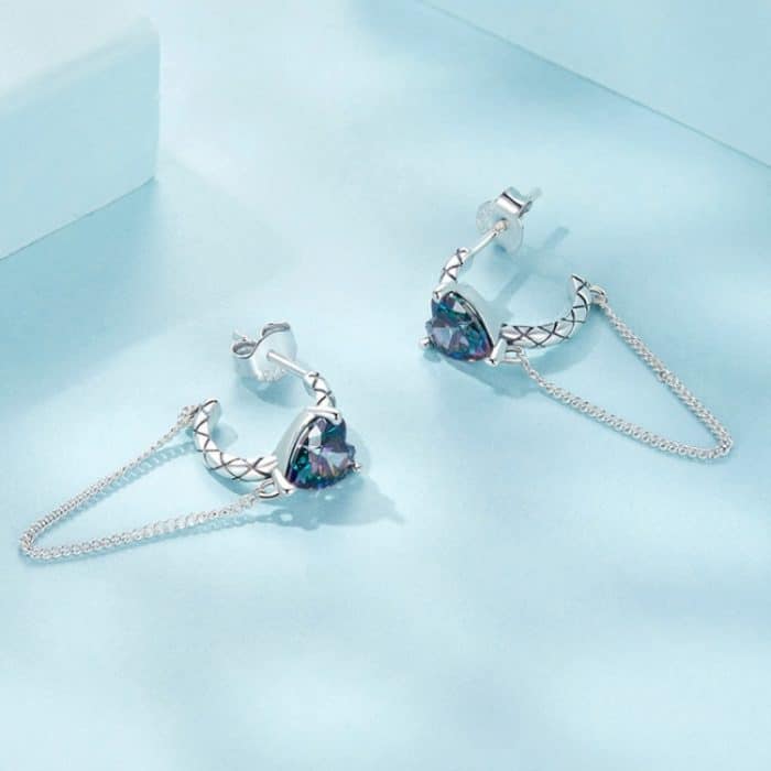 S925 Sterling Silber Platinierte herzförmige lange Quastenohrringe – Bild 2