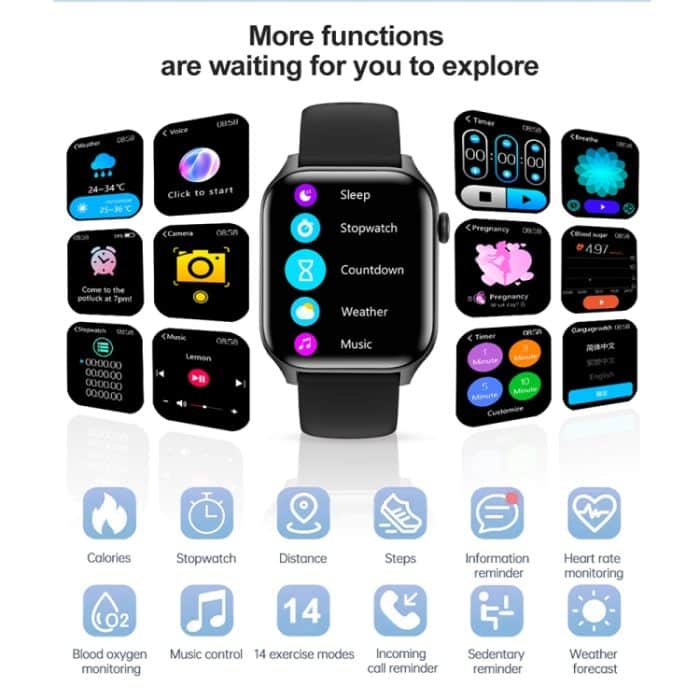 T12Pro 1,85-Zoll-IP67 wasserdichte Sport-Gesundheitsüberwachung Bluetooth-Anruf-Smart Watch – Bild 12