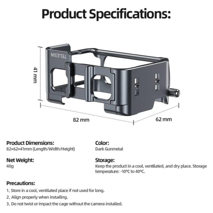 Für Insta 360 Ace / Ace Pro TELESIN S6-FMS-02 Vertikaler Schuss Schnellverschluss Metall Kaninchenkäfig Körperschutz Zubehör – Bild 3
