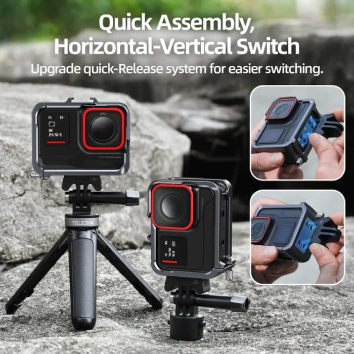 Für Insta 360 Ace / Ace Pro TELESIN S6-FMS-02 Vertikaler Schuss Schnellverschluss Metall Kaninchenkäfig Körperschutz Zubehör – Bild 5