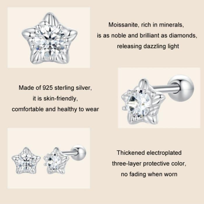 S925 Sterling Silber Moissanit Stern Faden Ohrringe – Bild 4