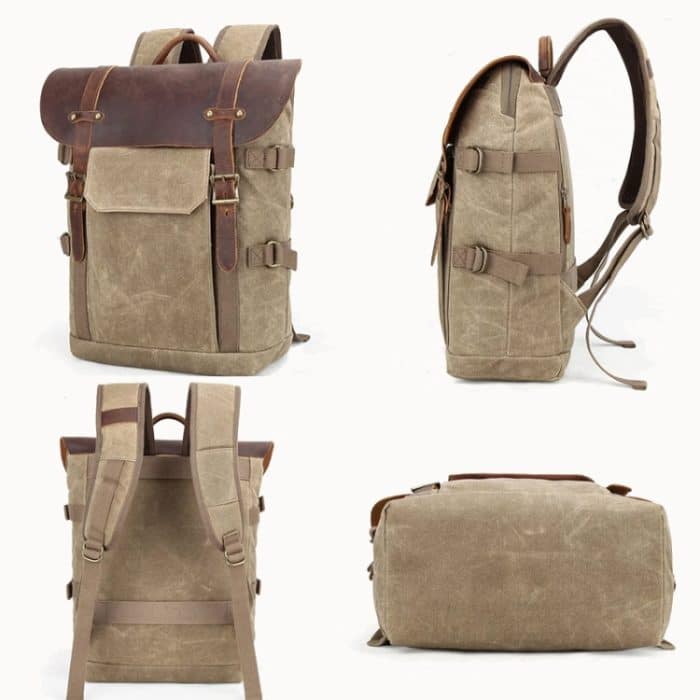 Vintage Kameratasche Wasserdichter Canvas-Rucksack mit Laptopfach Stativhalter – Bild 3