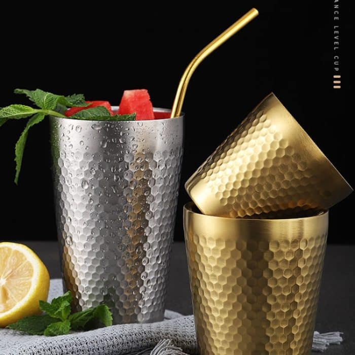 304 Edelstahl Hammer Becher Verdickt Doppel-Schicht Restaurant Tee Tassen, 175ml, 260ml, 300ml, 350ml, 450ml – Bild 8