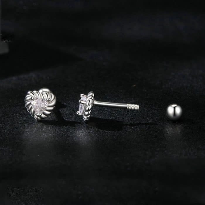 S925 Sterling Silber Gewinde Glänzende Moissanite Herz Ohrringe – Bild 3