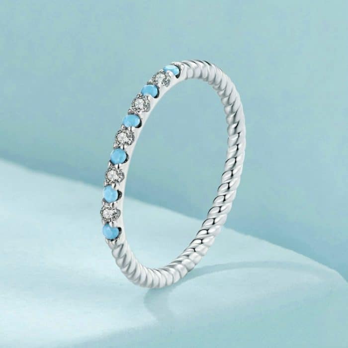 S925 Sterling Silber Platin Zirkon Vintage Blau Türkis Ring – Bild 2