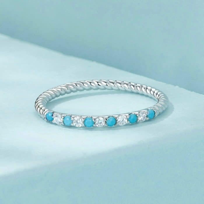 S925 Sterling Silber Platin Zirkon Vintage Blau Türkis Ring – Bild 3