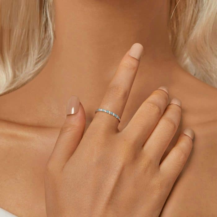 S925 Sterling Silber Platin Zirkon Vintage Blau Türkis Ring – Bild 5