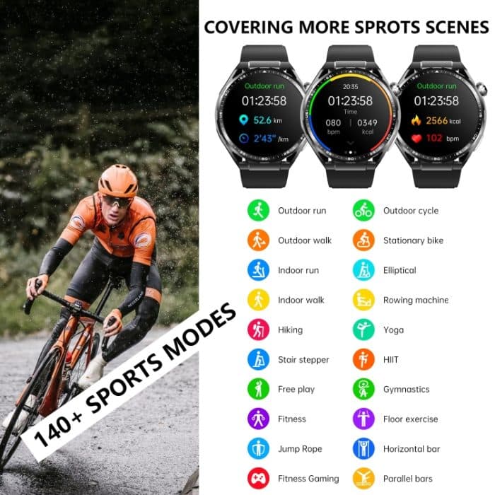 F200 Smart Health Watch EKG Elektrokardiogramm Blutzuckerüberwachung 1,55 Zoll runder Bildschirm, Black Silicone, Black Leather, Black Brown Leather, Black Milan, Black 3-Beads Steel, Black Bamboo, Black Gray Silicone – Bild 3