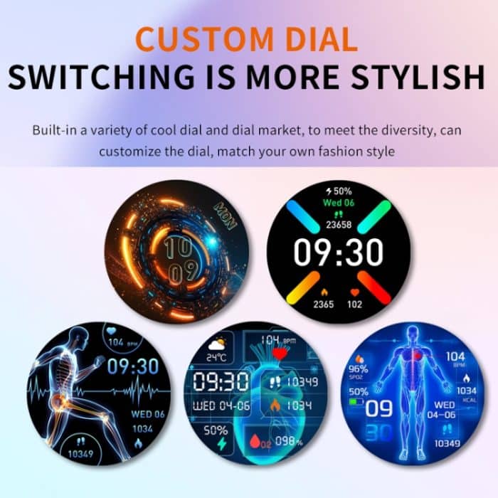 F200 Smart Health Watch EKG Elektrokardiogramm Blutzuckerüberwachung 1,55 Zoll runder Bildschirm, Black Silicone, Black Leather, Black Brown Leather, Black Milan, Black 3-Beads Steel, Black Bamboo, Black Gray Silicone – Bild 10