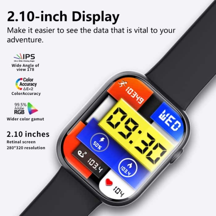 F70 2,1-Zoll-Bildschirm Smart Watch mit Blutzucker-/Blutsauerstoffüberwachung / SOS-Alarm / über 100 Sportmodi, Black Silicone, Black Pink, Black Gray, Black 3-bead Steel, Black Milan, Black Leather, Black Brown Leather, Black Bamboo, Black SIlver 3-bead – Bild 6