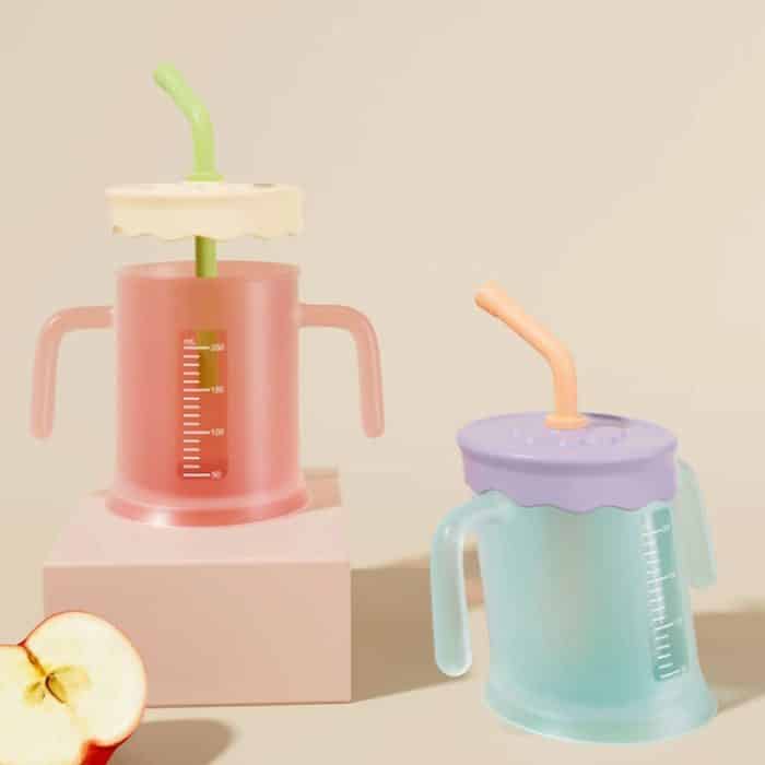 Baby Trinkbecher Schrägmund Becher Kinder Trinkhalm Wasserbecher – Bild 2