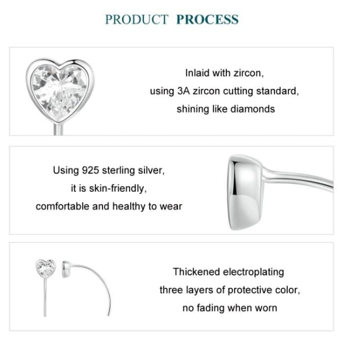 S925 Sterling Silber Verspielte Herz Zirkon Ohrringe – Bild 4