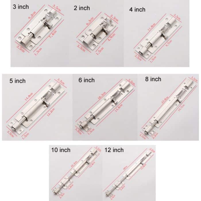 Edelstahl-Riegel Türriegel Badezimmer Holztür und Fenster Anti-Diebstahl-Riegelschloss, 2 inch, 3 inch, 4 inch, 5 inch, 6 inch, 8 inch, 10 inch, 12 inch – Bild 4