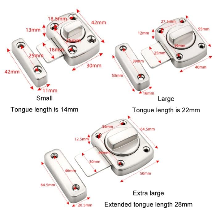 Edelstahl Drehriegelverschluss Anti-Diebstahl-Sicherheit Badezimmertürschloss Federriegel, Small Silver, Small Black, Small Red Bronze, Large Silver, Large Black, Large Red Bronze, Extra Large Silver, Extra Large Black, Extra Large Red Bronze – Bild 5