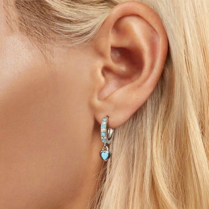S925 Weiß-überzogene Retro Herz-förmigen Blau Türkis Ohrringe – Bild 6