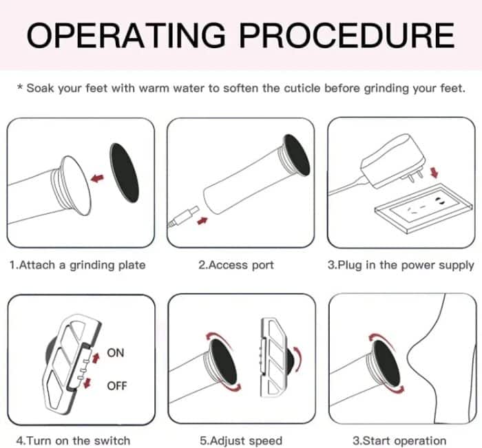 Elektrischer Fußschleifer, Hornhautentferner, abgestorbene Haut, mit 60 austauschbaren Schleifpapierscheiben, US Plug, EU Plug, UK Plug – Bild 7