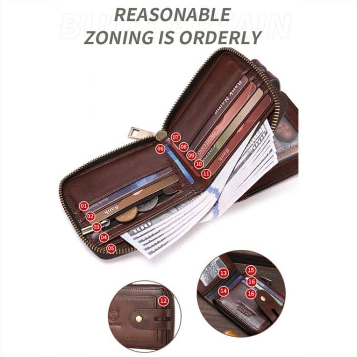 BULL CAPTAIN 232 RFID Anti-Diebstahl Rindsleder Männer Reißverschluss Geldbörse Vintage Visitenkartenhalter – Bild 3