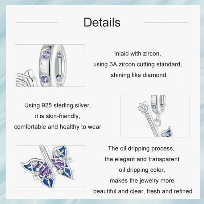 S925 Sterling Silber Platiniert Schmetterling Bass DIY Anhänger – Bild 4