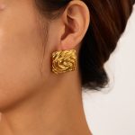 1 Paar Edelstahl Ohrringe Einfache Plissee Quadrat Temperament Ohrringe – Bild 2