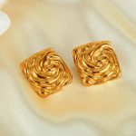 1 Paar Edelstahl Ohrringe Einfache Plissee Quadrat Temperament Ohrringe – Bild 3