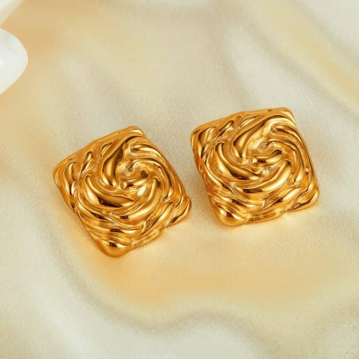 1 Paar Edelstahl Ohrringe Einfache Plissee Quadrat Temperament Ohrringe – Bild 3