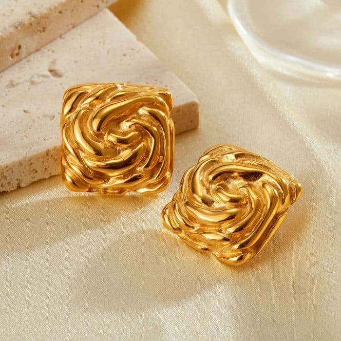 1 Paar Edelstahl Ohrringe Einfache Plissee Quadrat Temperament Ohrringe – Bild 4