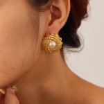 1 Paar Vintage Edelstahl Strukturierte Ohrringe Personalisierte Perlenohrringe – Bild 2