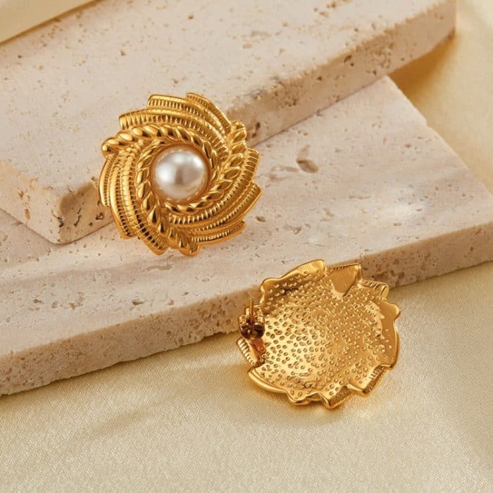 1 Paar Vintage Edelstahl Strukturierte Ohrringe Personalisierte Perlenohrringe – Bild 5