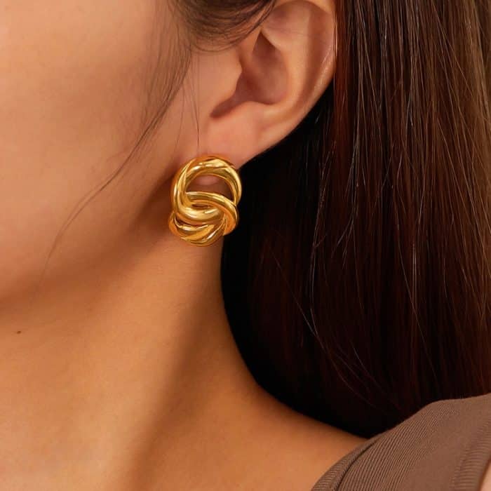 1 paar einfache geometrische geschlungen Temperament Ohrstecker Vintage Edelstahl Ohrringe – Bild 2