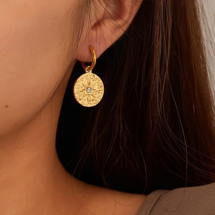 1 paar Einfache Edelstahl Runde Plaque Ohrringe Vintage Temperament Ohrringe – Bild 2