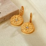 1 paar Einfache Edelstahl Runde Plaque Ohrringe Vintage Temperament Ohrringe – Bild 4