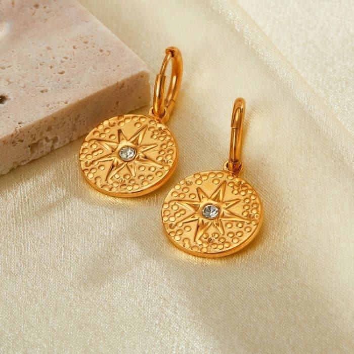 1 paar Einfache Edelstahl Runde Plaque Ohrringe Vintage Temperament Ohrringe – Bild 4