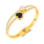 Edelstahl-Doppelherz-Armband mit schwarzem und weißem Muscheltemperament