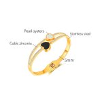 Edelstahl-Doppelherz-Armband mit schwarzem und weißem Muscheltemperament – Bild 6