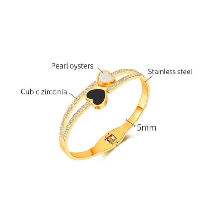 Edelstahl-Doppelherz-Armband mit schwarzem und weißem Muscheltemperament – Bild 6