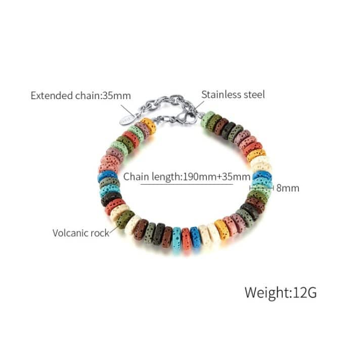 Edelstahlkette Buntes Vulkansteinarmband – Bild 6