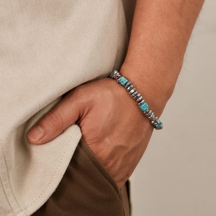 Edelstahl personalisierte blau türkis schwarz Gallenstein Armband – Bild 5