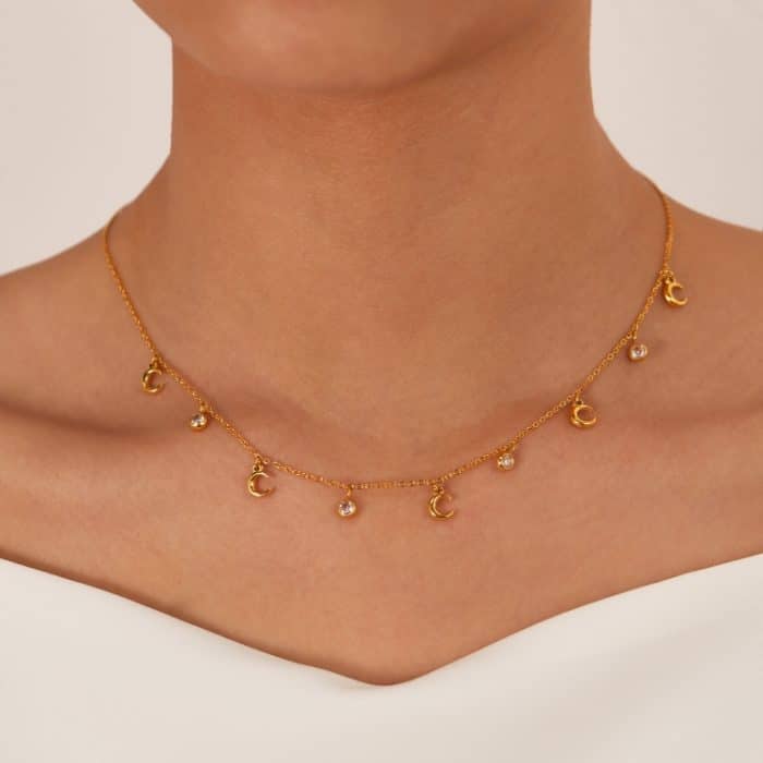 Schlichter Mondanhänger aus Edelstahl mit Zirkonia-Schlüsselbeinkette – Bild 2