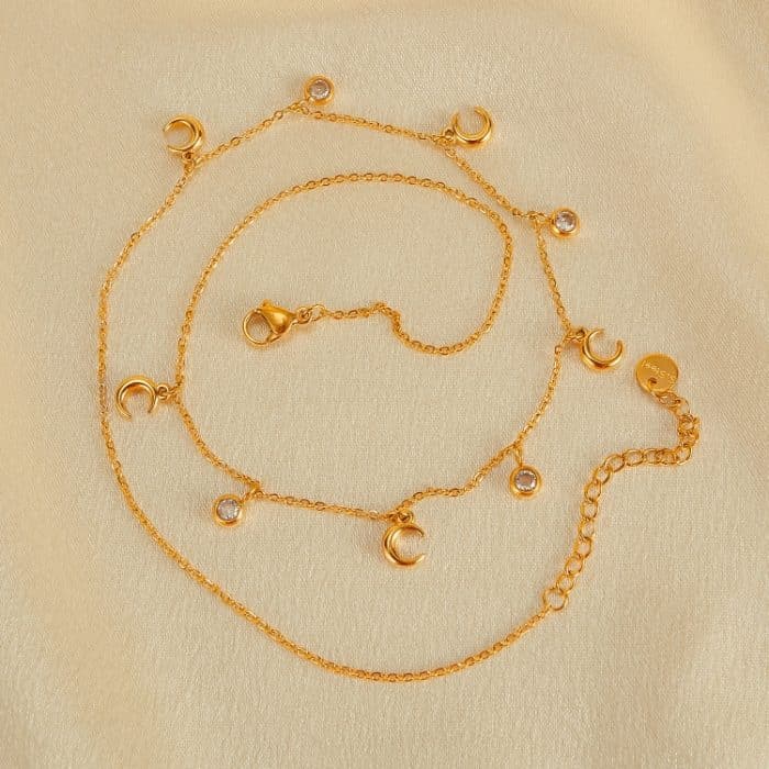 Schlichter Mondanhänger aus Edelstahl mit Zirkonia-Schlüsselbeinkette – Bild 3