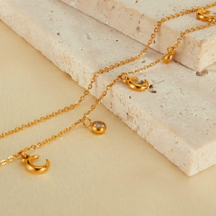 Schlichter Mondanhänger aus Edelstahl mit Zirkonia-Schlüsselbeinkette – Bild 6