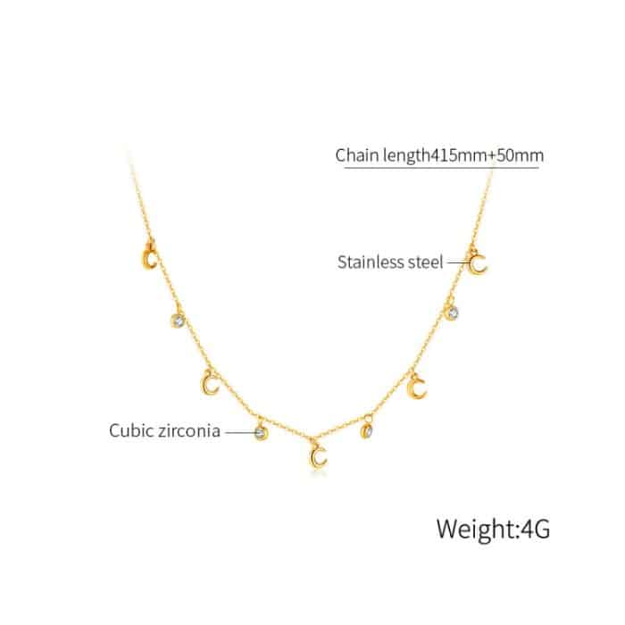 Schlichter Mondanhänger aus Edelstahl mit Zirkonia-Schlüsselbeinkette – Bild 7